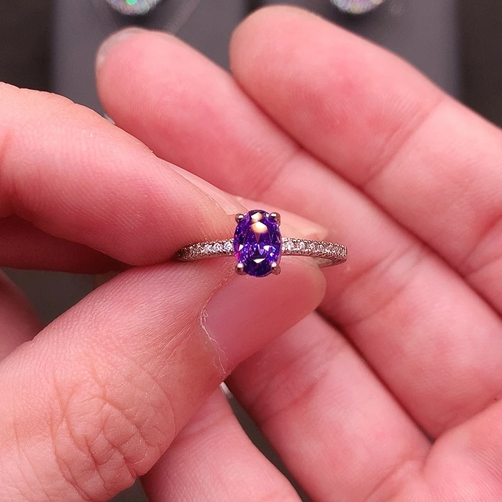 戒指彩色蓝宝石银S925镶嵌