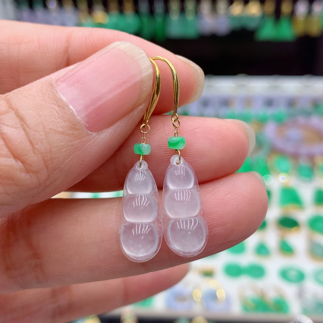 人***花翡翠18K金镶嵌耳饰