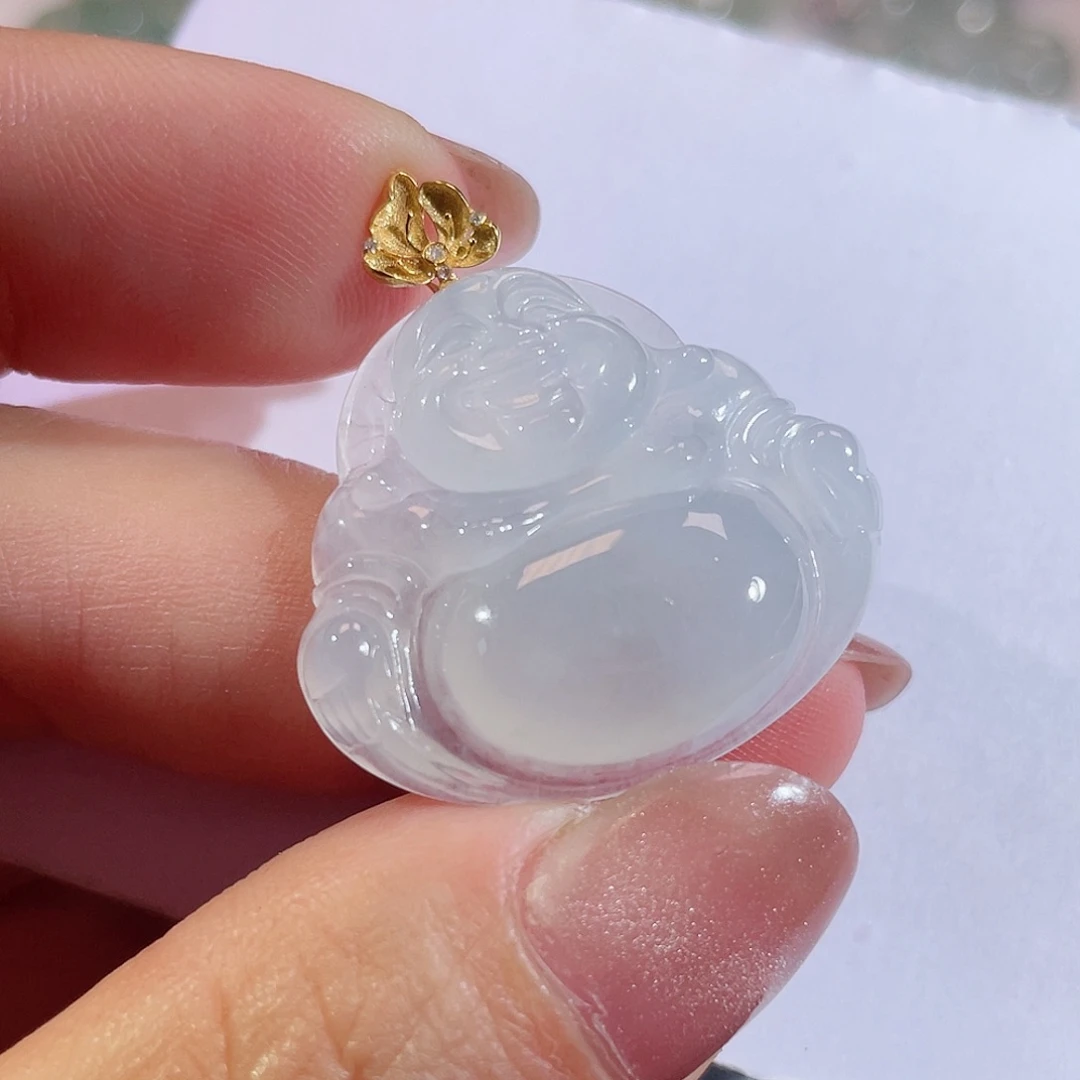 翡翠18K金镶嵌颈饰佛公