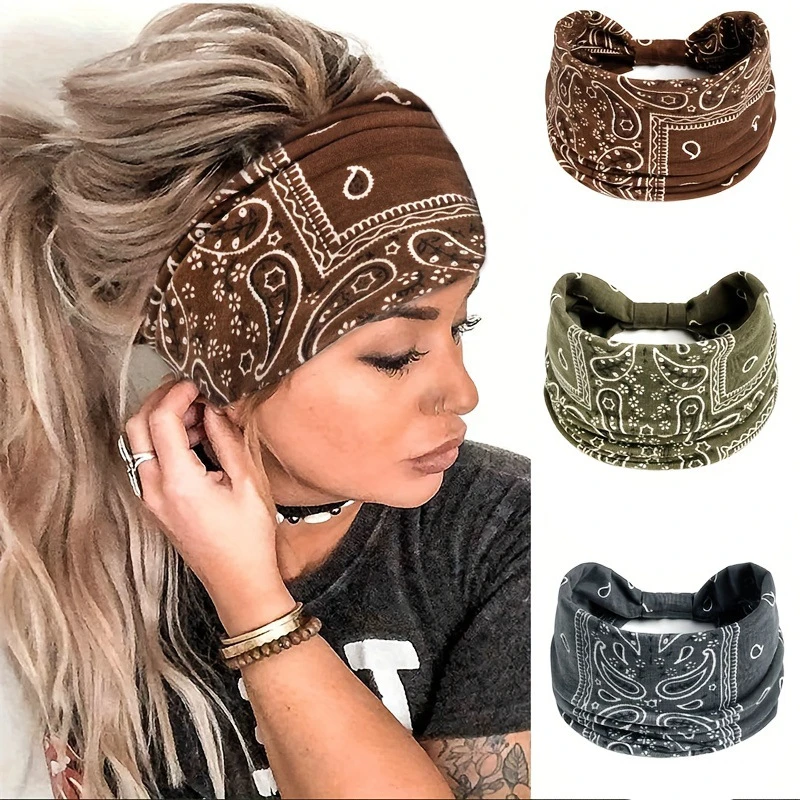 波西米亚宽棉弹力头带女式头巾头巾头饰绷带发带头巾健身器材