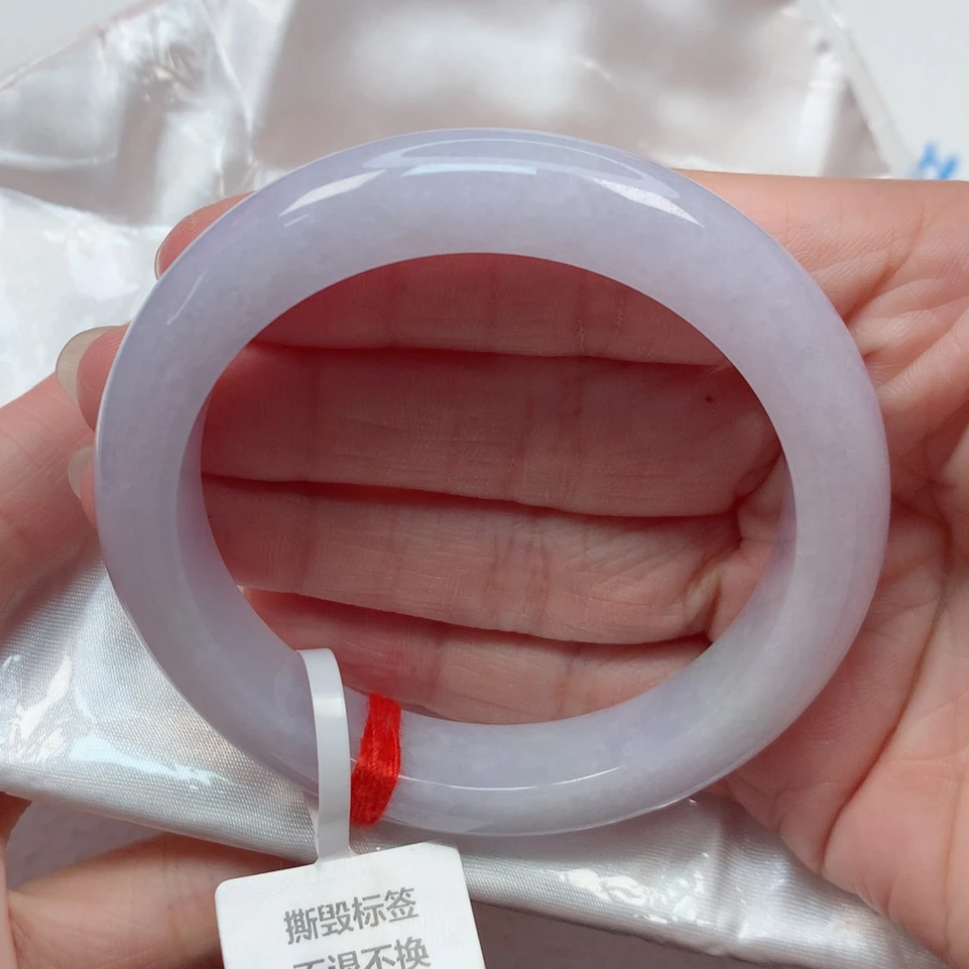 翡翠手镯未镶嵌55.7圈 粉紫底 粉月光 完整度高推荐