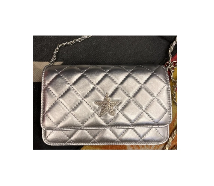 【DY83314】百搭休闲轻奢小香风单肩包褶皱斜跨晚宴包银色女士