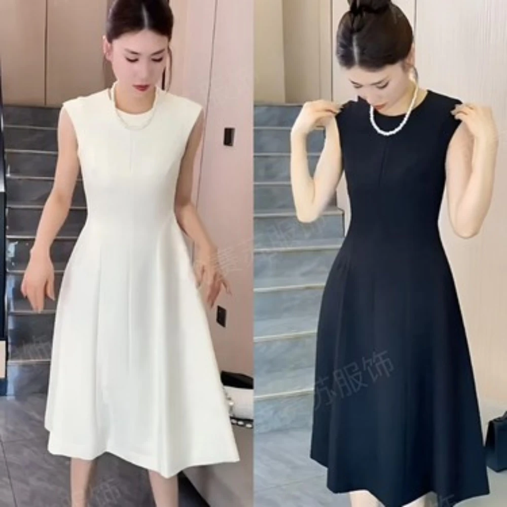 2025夏季无袖A字裙中长裙连衣裙女装小众气质时尚小黑裙XLB61101