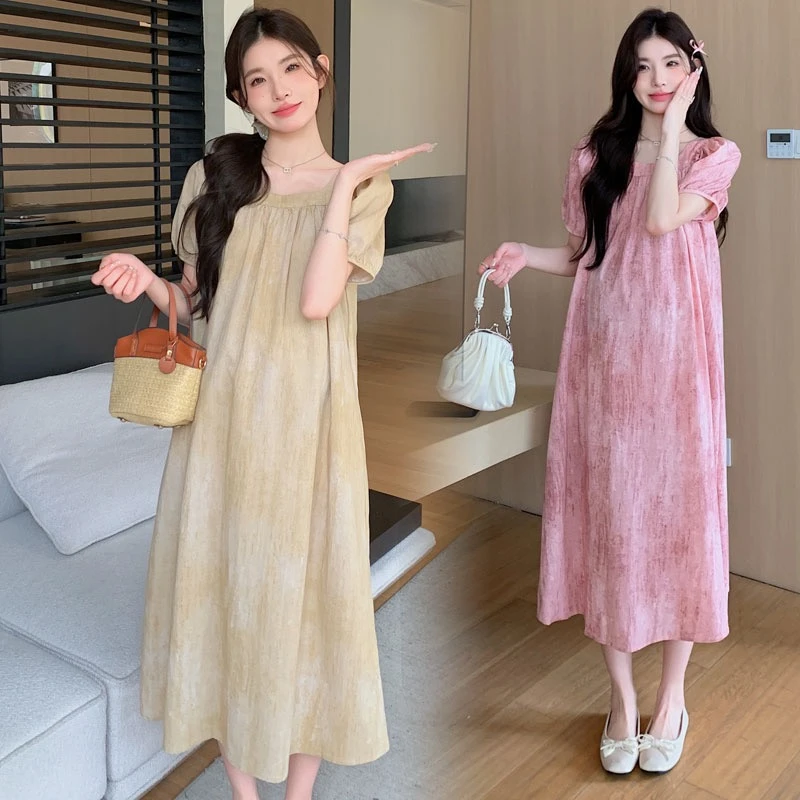 2025夏季新款棉麻炒色工艺扎染渐变气质高级感复古孕妇连衣裙