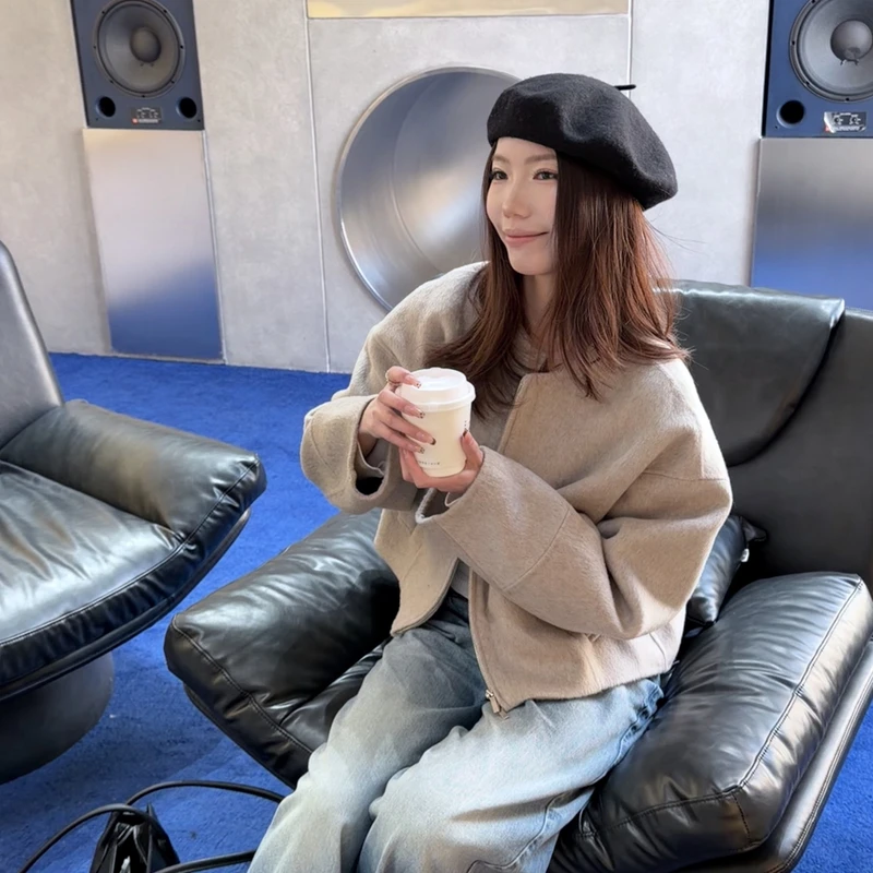 piecebypiece全羊毛毛呢外套2025秋冬新款双拉链短款双面呢外套女