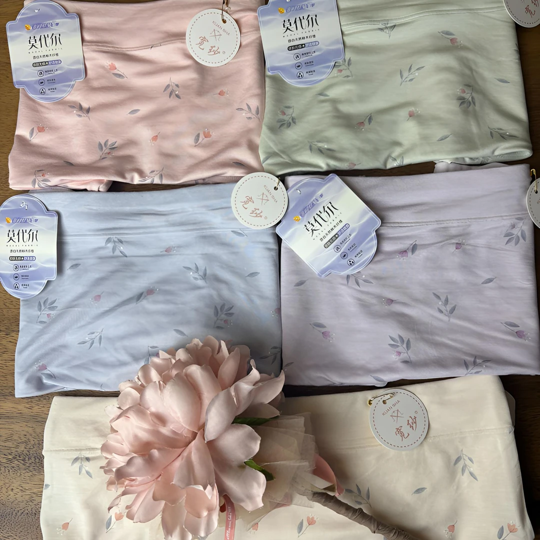 花纹轻盈柔软保暖中高腰女三角内裤竹纤维