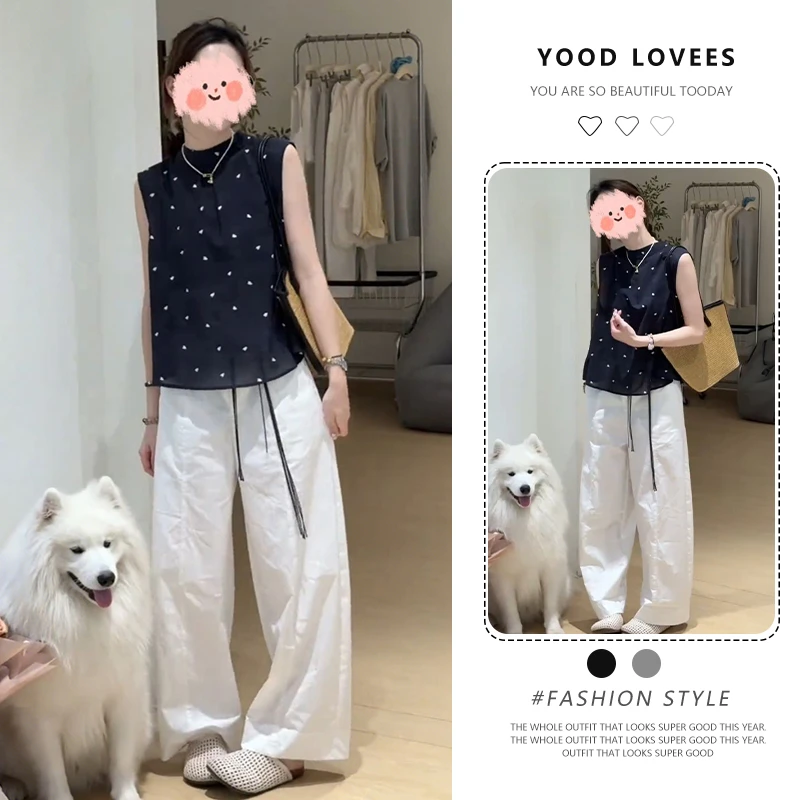 2025夏季新款韩系显瘦休闲时尚简约上衣+宽松百搭阔腿裤两套装女