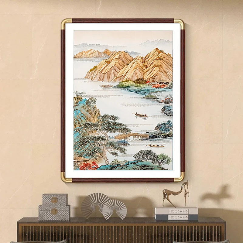金箔手工立体描金山水客厅装饰画入户玄关餐厅书房茶室高柜墙壁画