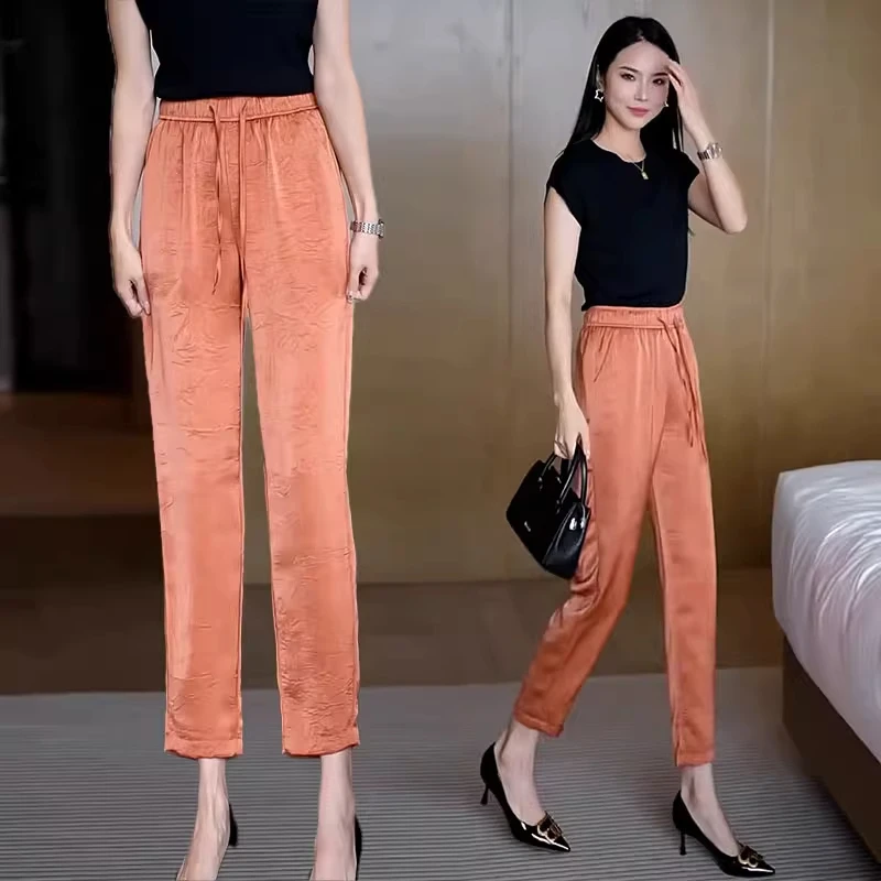 拉夏贝尔高腰夏季休闲裤百搭显瘦哈伦裤2025年新款通勤薄款九分裤