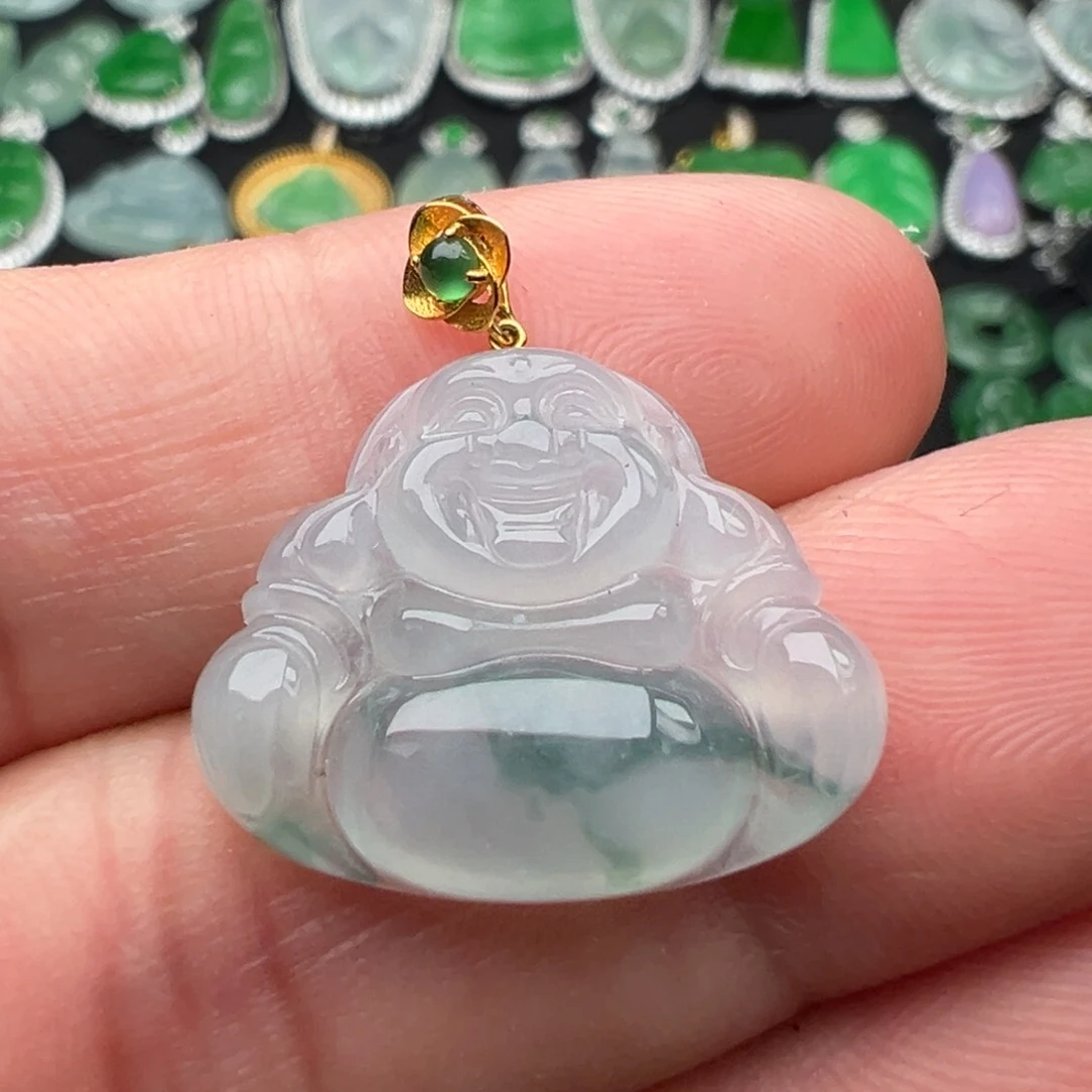 翡翠颈饰18K金镶嵌佛16.9