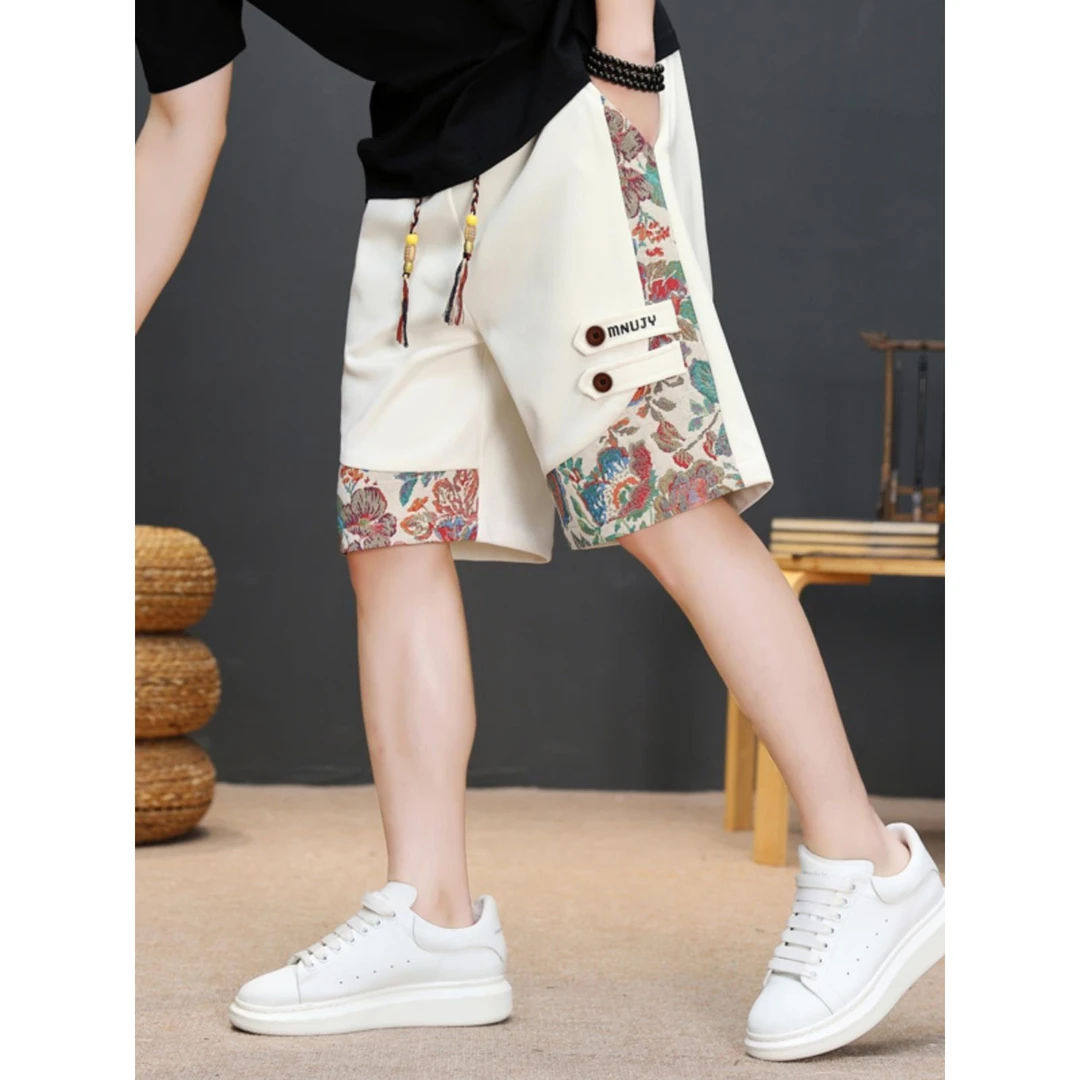 中国风夏季短裤男士薄款冰丝五分裤宽松休闲中裤子民族风沙滩裤潮