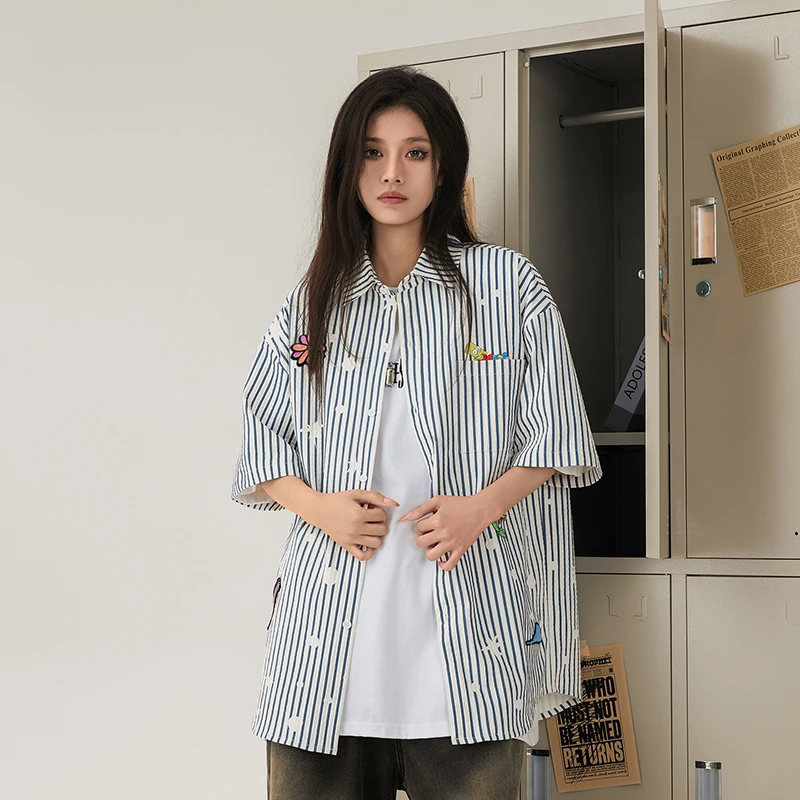 THE SIMPSONS辛普森一家男女装短袖衬衫条纹夏季