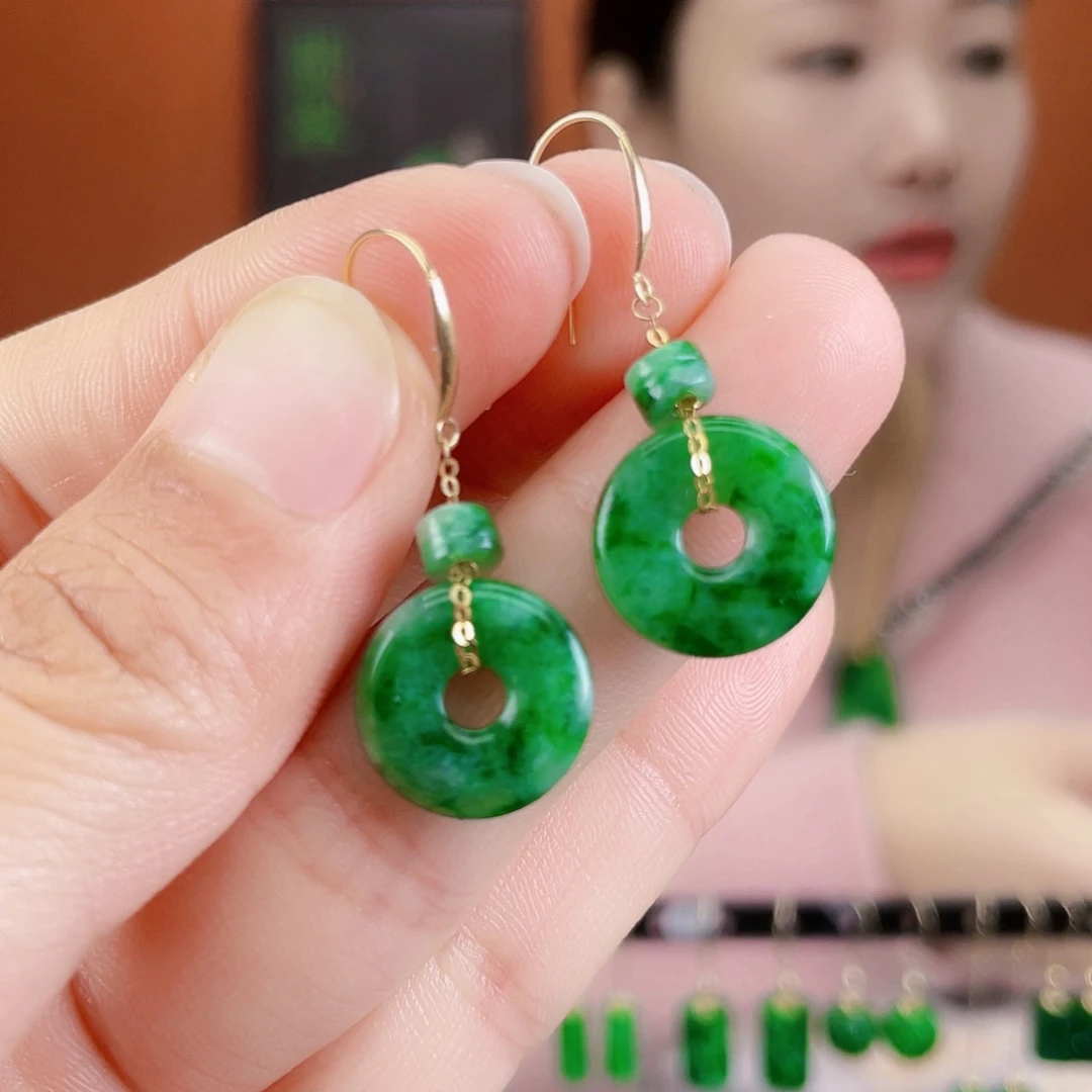 翡翠18K金镶嵌耳饰
