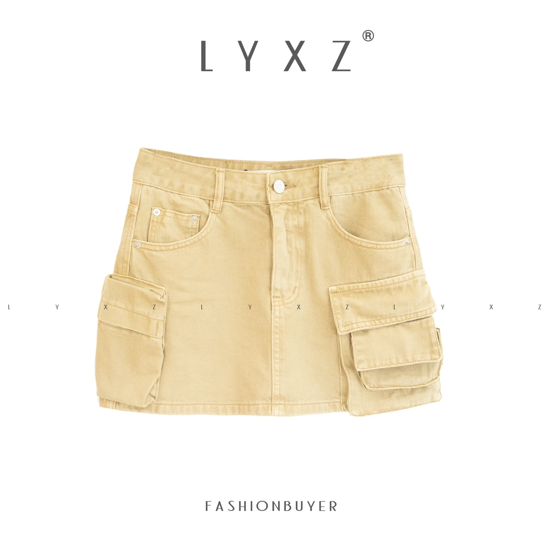 LYXZ 春季新款潮流时尚洋气工装翻盖口袋牛仔短裙77616