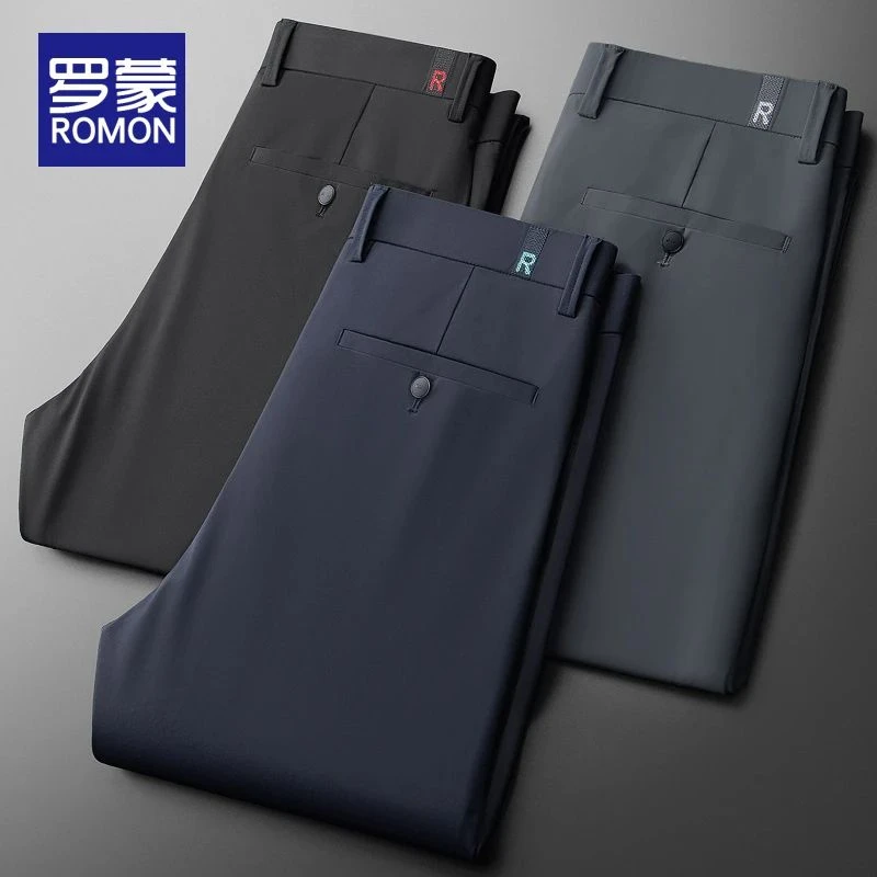 罗蒙男士商务西裤春秋2025秋季新款长裤弹力休闲裤宽松直筒裤子男