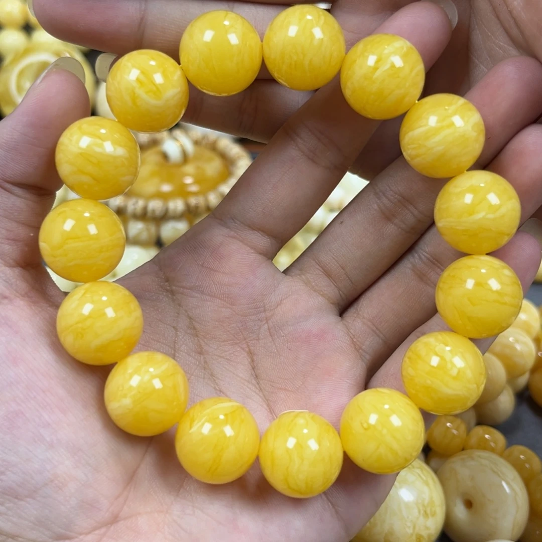 琥珀未镶嵌手串同料圆珠手串16.3mm