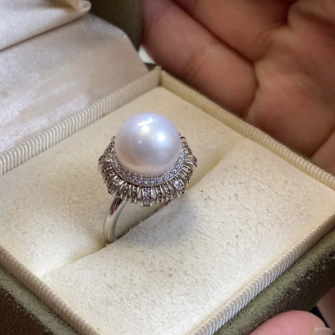 银S925镶嵌戒指淡水珍珠