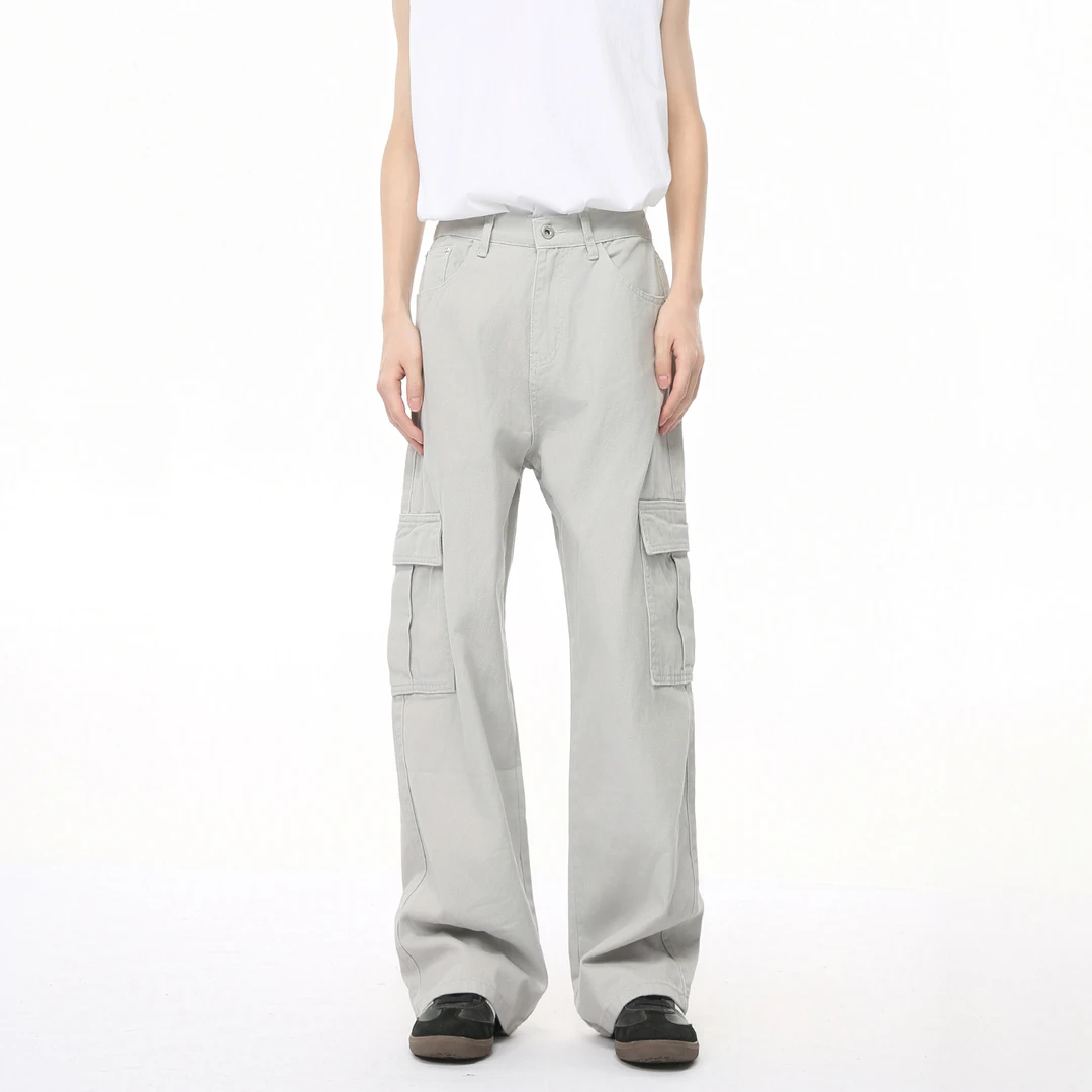 Voguo Relay 原创cleanfit简约多口袋工装牛仔裤中腰宽松阔腿长裤