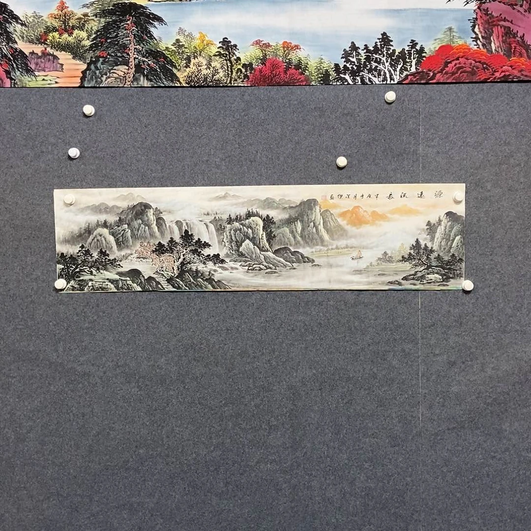 国画四尺对开山水一副