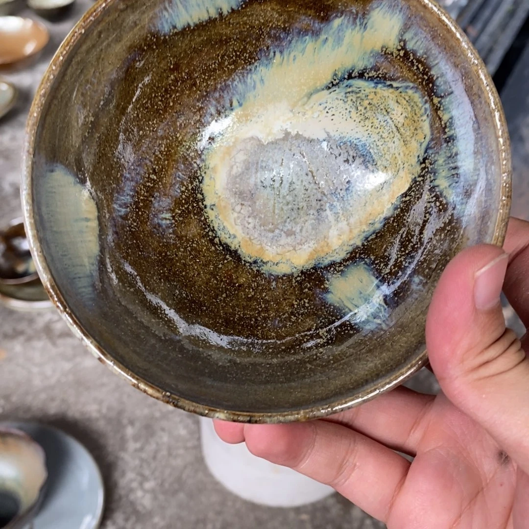 榴***花浪鬼柴烧，秞陶美器碗