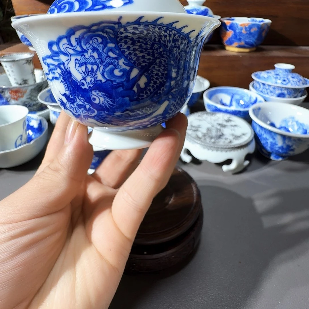 C***˶泥塑盖碗手工手绘微微瑕