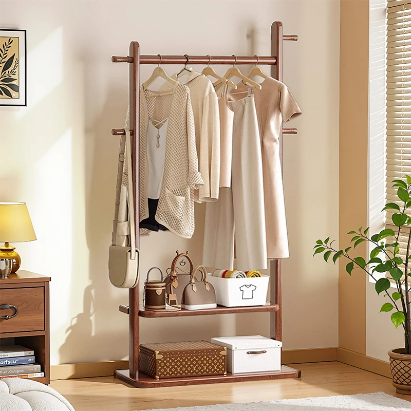 全实木衣架落地家用挂衣架卧室衣帽架室内简易置物架多功能晾衣架