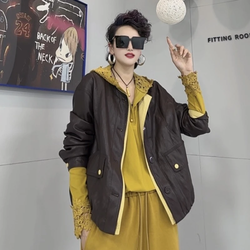 欧货新中式皮衣外套女2024新款春秋韩版气质宽松复古皮夹克-98817