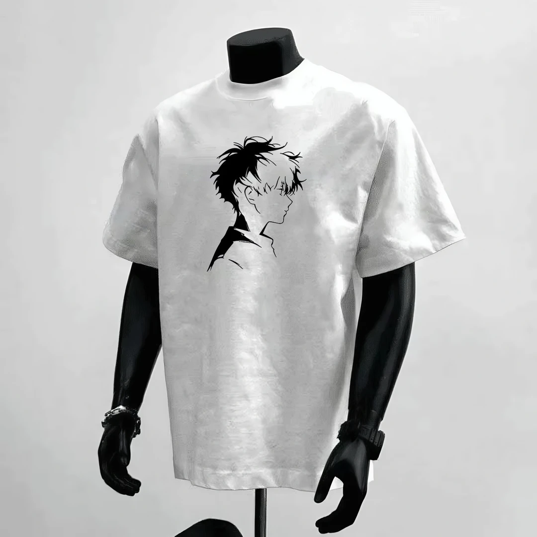 新款男短袖T恤痞帅纯棉重磅漫画男孩潮牌宽松百搭上衣夏季圆领T恤