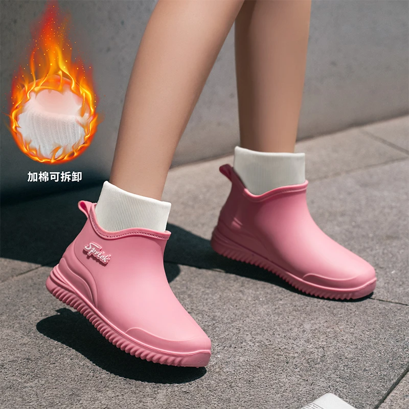厚款卡通风中国风四季标准雨鞋雨靴防水鞋加绒低帮钓鱼时尚女士