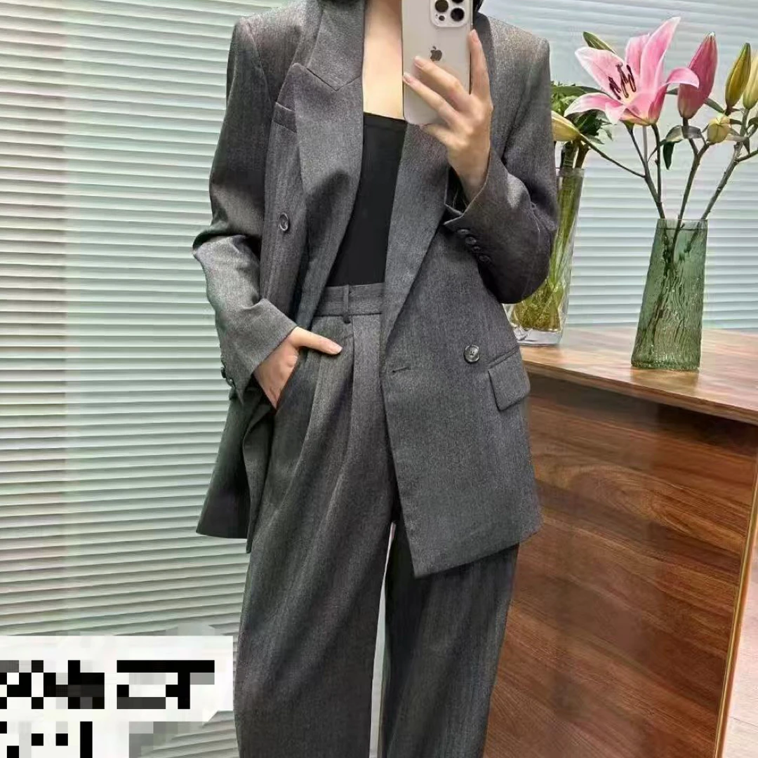人字纹灰色西装裤子套装