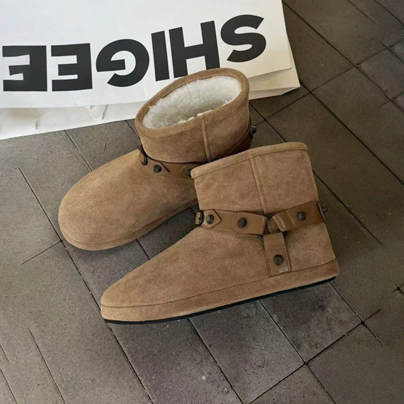 诗歌兰厚底雪地靴女2025秋冬新款皮毛一体加绒保暖短靴子5288-12