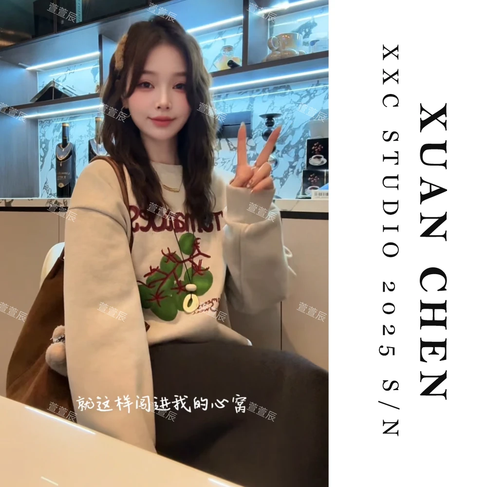 【青涩番茄】秋冬加厚卫衣女款爆款2025新款正品宽松加绒卫衣#8926