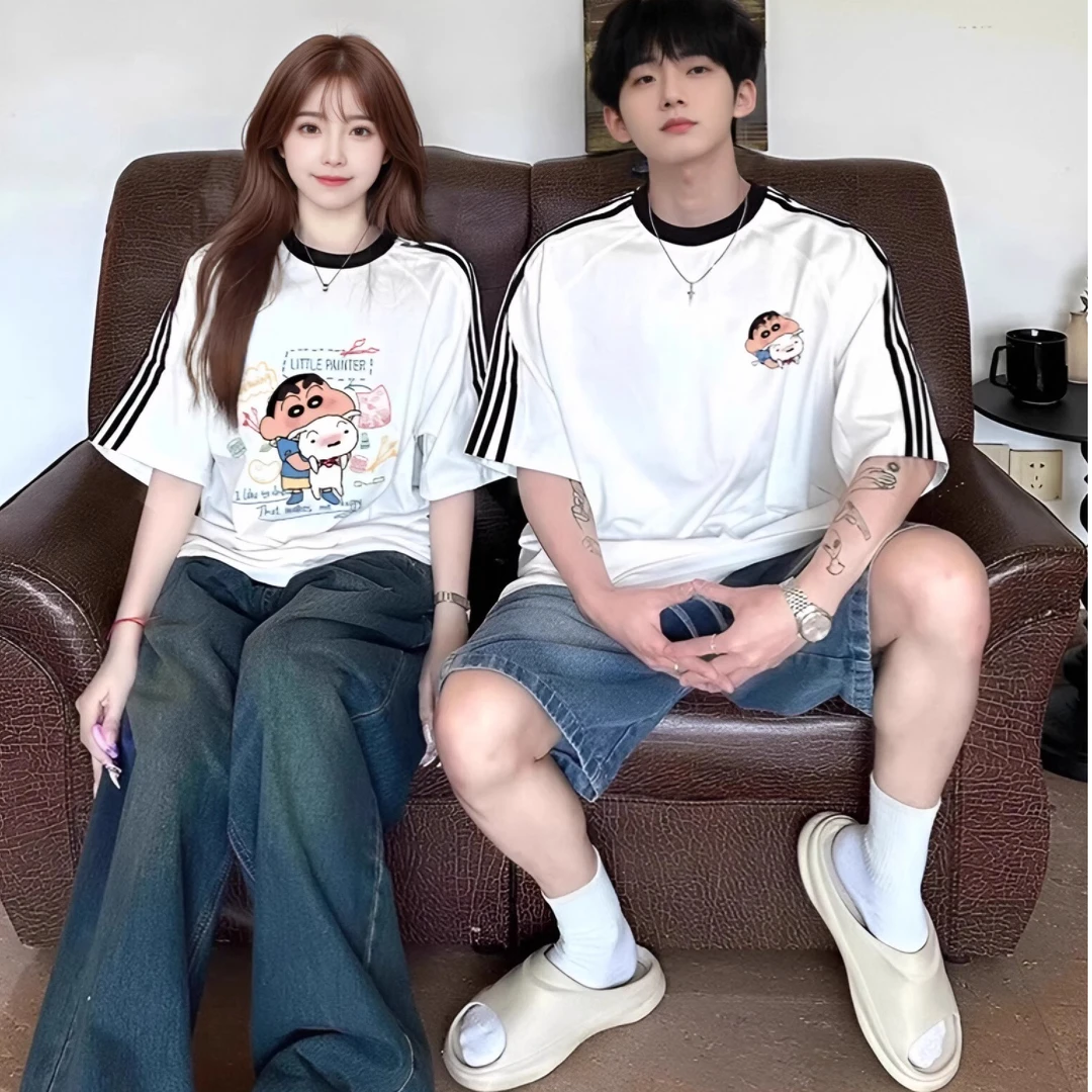 情侣装短袖t恤夏季2025新款蜡笔小新超好看复古上衣