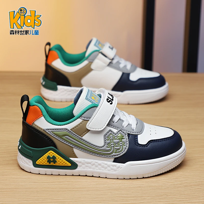 森林世家童鞋男童板鞋春秋款2025新款秋季中大童防水儿童运动鞋子