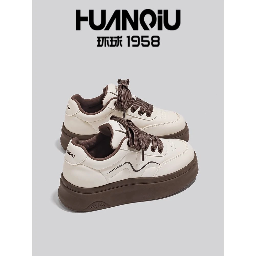 新百伦【爆款上新】板鞋女款厚底百搭休闲鞋子冬季软底皮面面包鞋轻