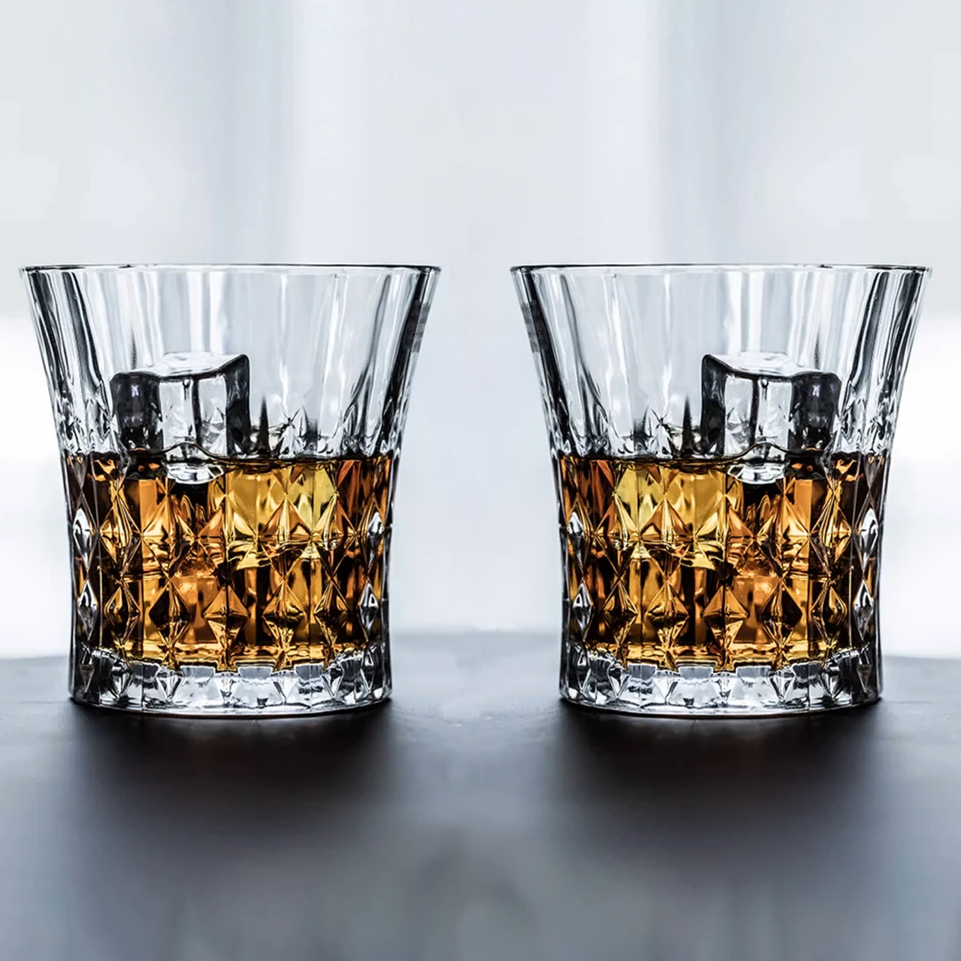 加厚高透宽口水杯酒杯家用切割纹理玻璃杯饮料杯酒杯透明杯子