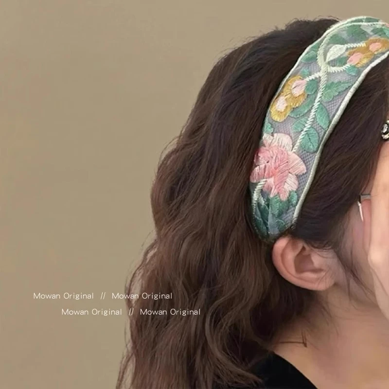 新中式刺绣花朵发箍女2025新款高颅顶日常外戴压发头箍发卡子头饰