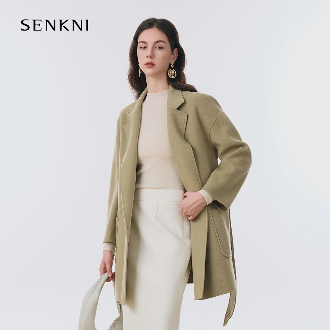 圣可尼高支澳毛设计感翻领双面呢大衣S104204MG