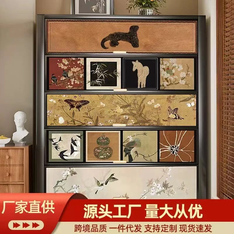 钢制中古风入户门口鞋柜家用玄关收纳柜多层储物柜一体靠墙大容量