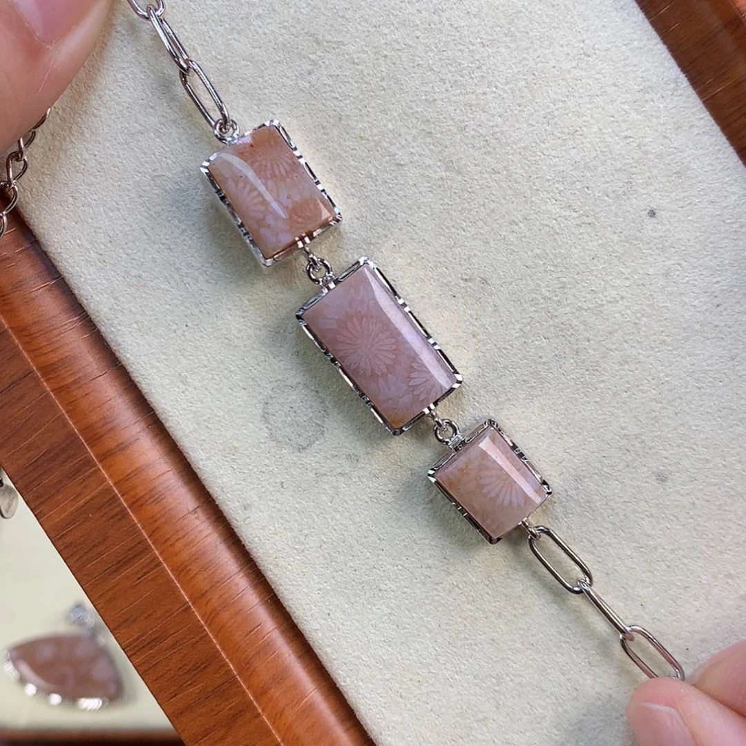 【闪购商品】颈饰足银镶嵌硅化珊瑚（珊瑚玉）72号上新手链