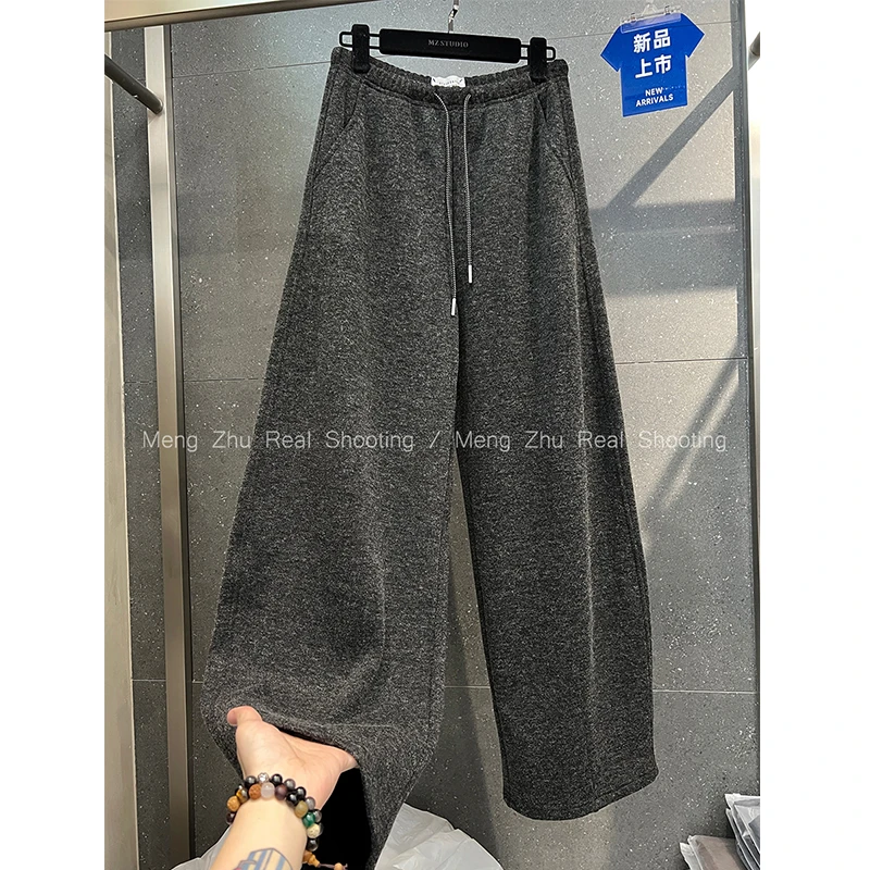 欧货大码240斤松紧高腰绑带休闲阔腿直筒裤女冬季卫裤加绒糯米裤
