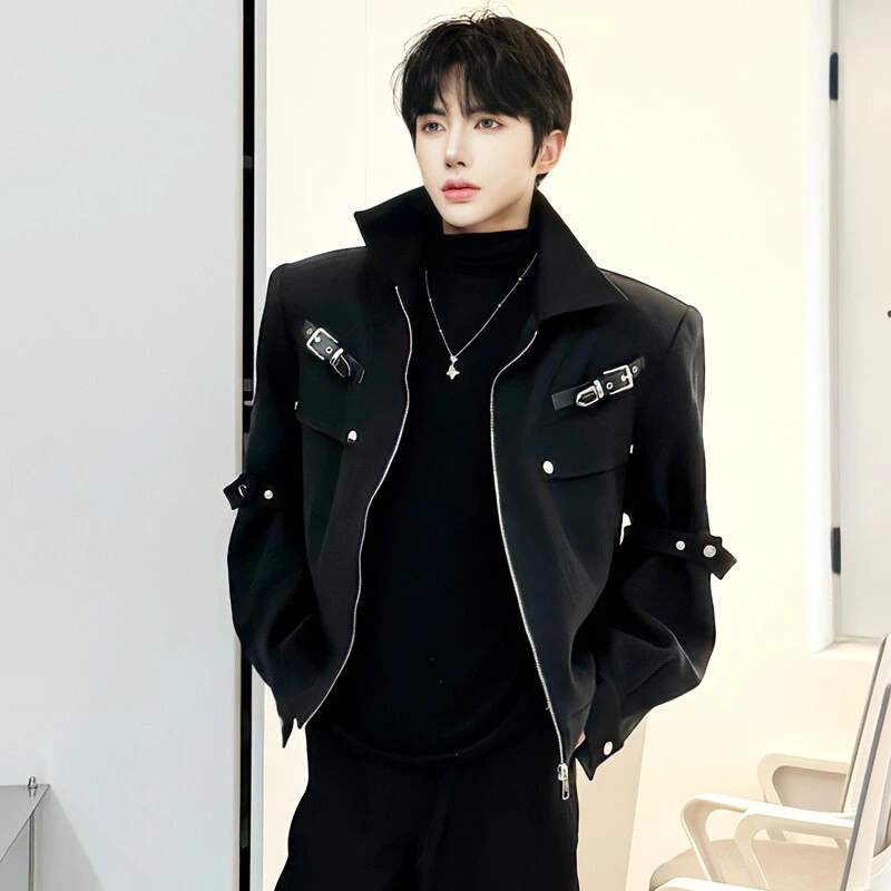 短款夹克男小众金属解构外套男翻领百搭
