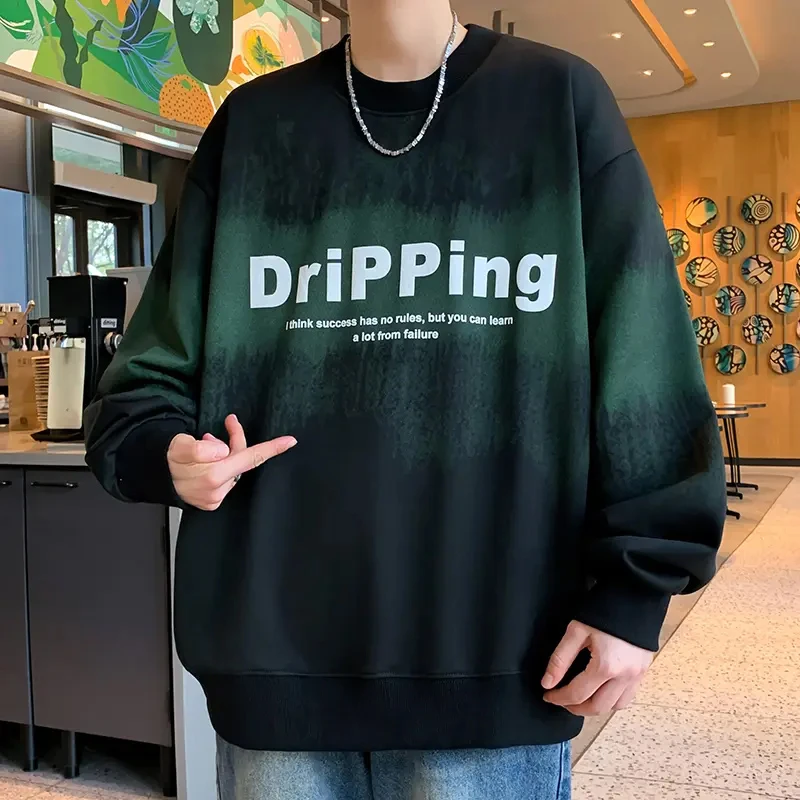 扎染卫衣男青少年春季时尚潮流长袖t恤港风百搭宽松休闲圆领上衣