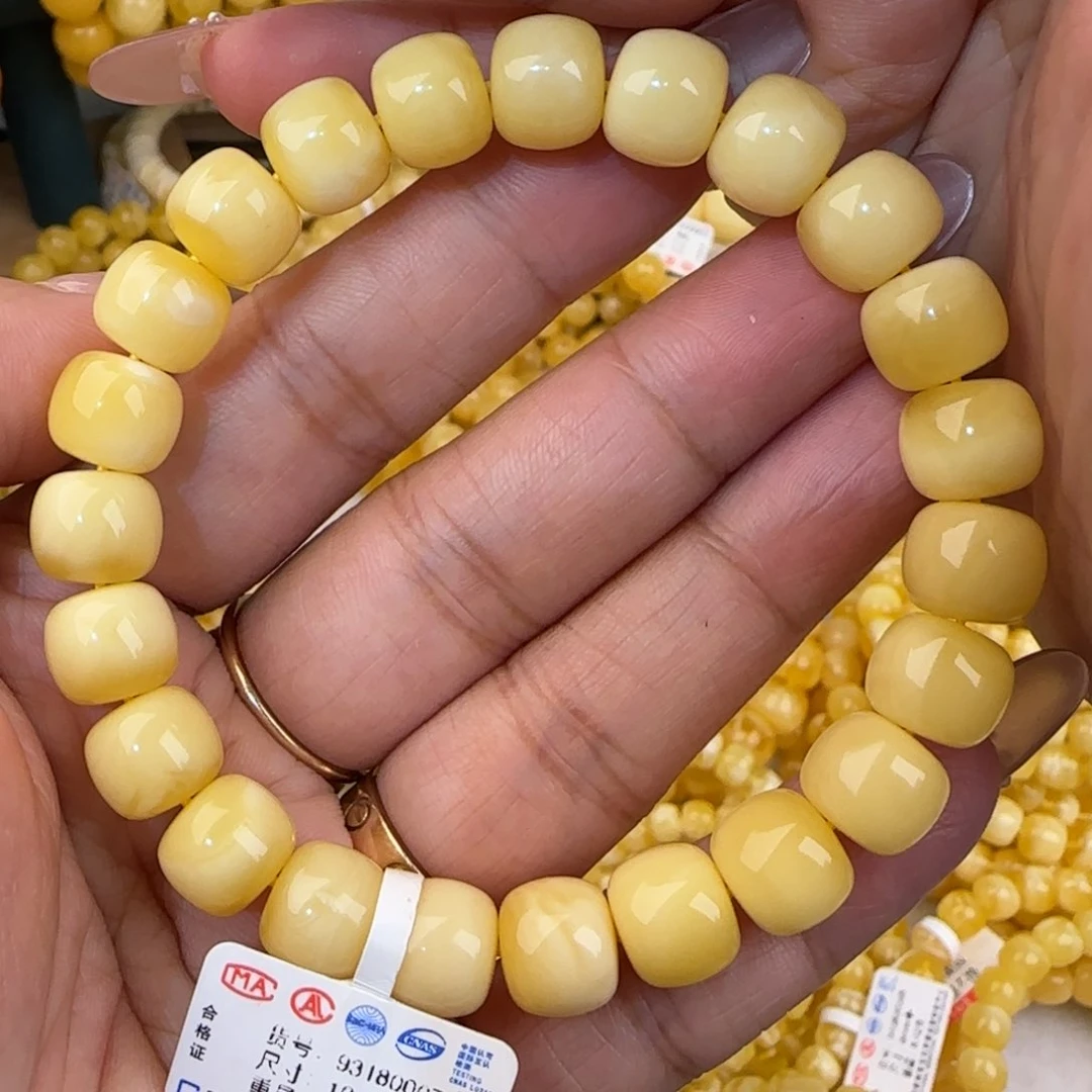 未镶嵌蜜蜡手链奶白老型手串