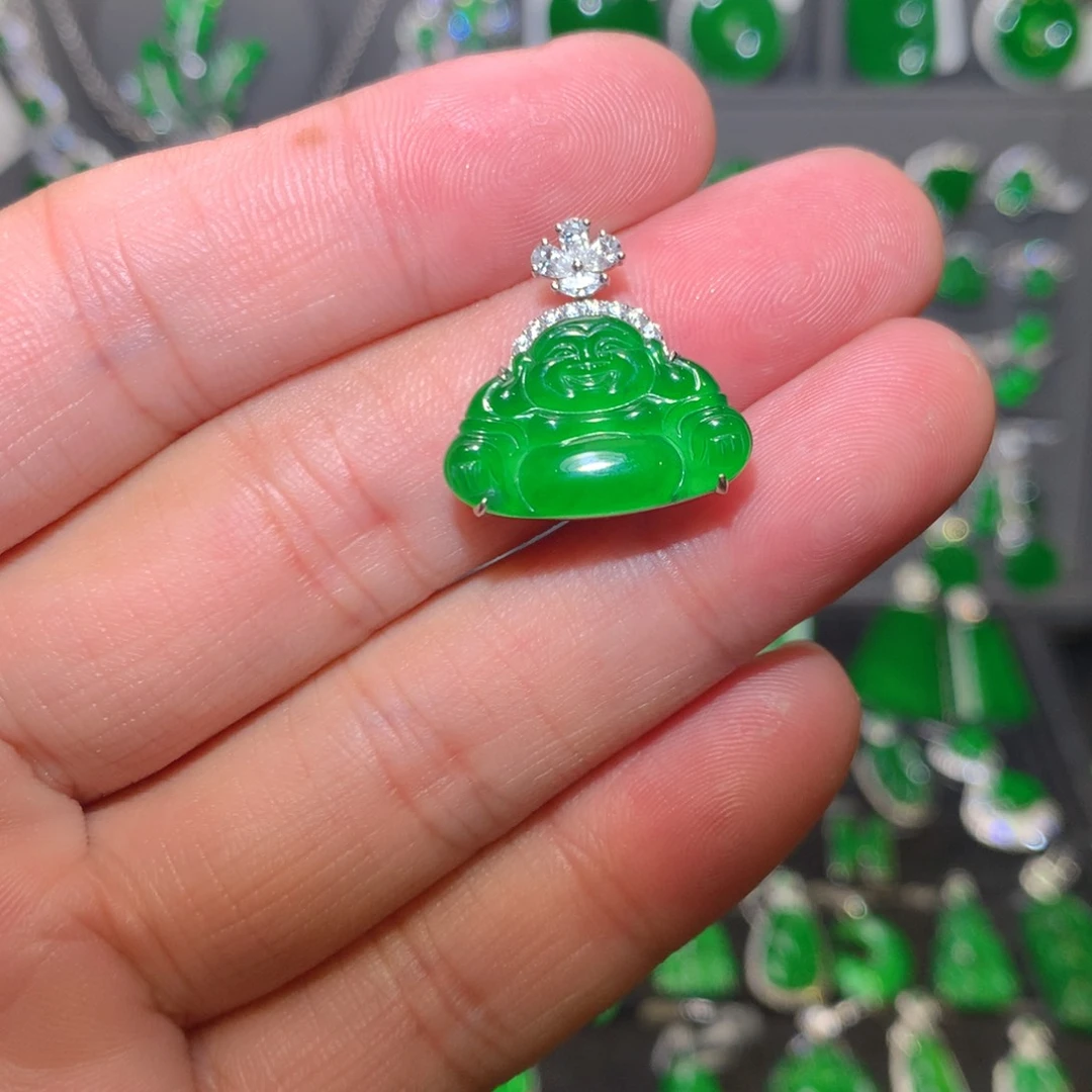 翡翠18K金镶嵌吊坠(不含链)天然翡翠