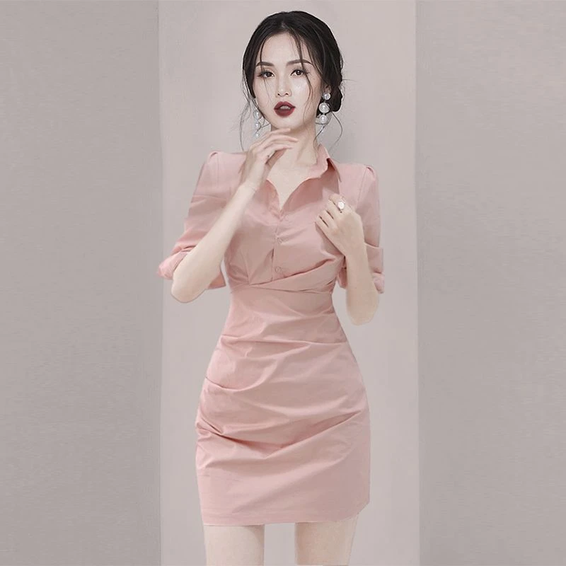 洋气修身感气质衬衫连衣裙2025夏季新款流行小个子职业女装包臀裙