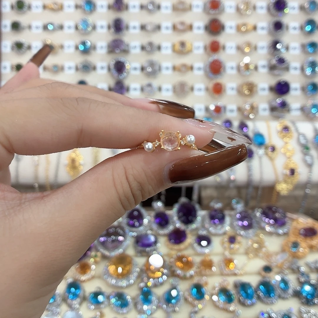 戒指芙蓉石银S925镶嵌