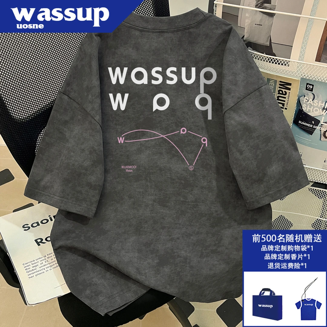 重磅街头印花短袖T恤男夏季高街痞帅复古百搭宽松纯棉半袖上衣服