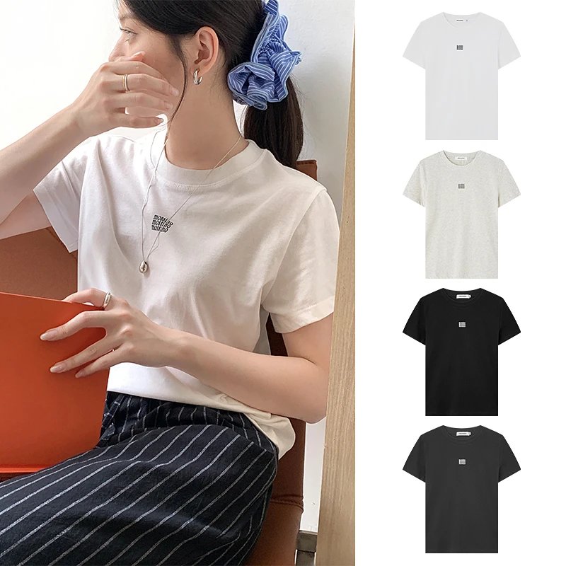 Miss sumeyY3778自制韩版字母印花简约休闲t恤夏季圆领宽松上衣女