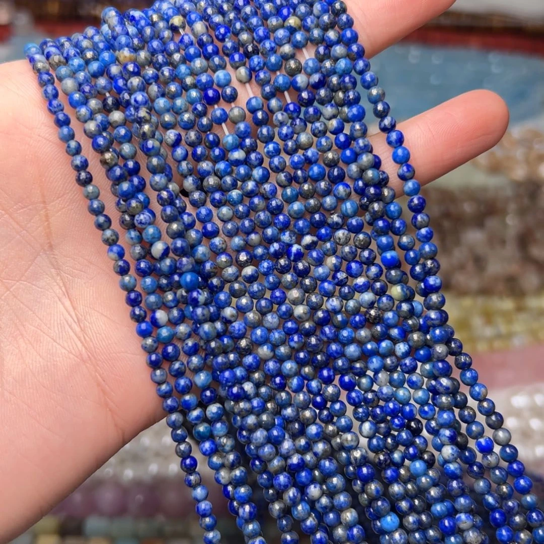 玛瑙/玉髓合金珠宝半成品Y304。3.6mm青金石圆珠一条